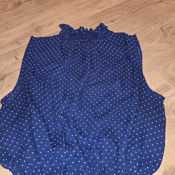 Blashe Navy Blue Polka Dot Women's Top Size Small Cinchable Waist - Picture 2 of 5
